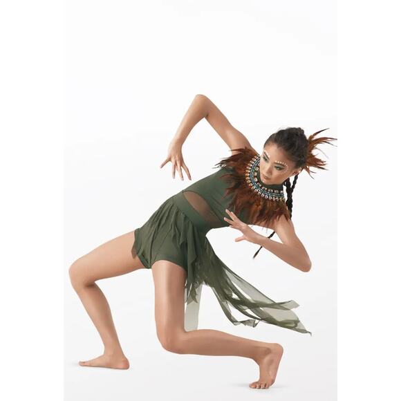 Dance Costume Weissman 10266 Large Child Green Dress Jazz Contemporary Acro - Picture 1 of 3